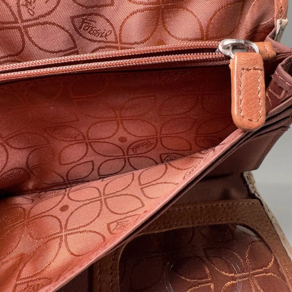 Fossil Wallet Brown Leather Snake Skin Pattern Card Holder Zipper Pockets NWOT